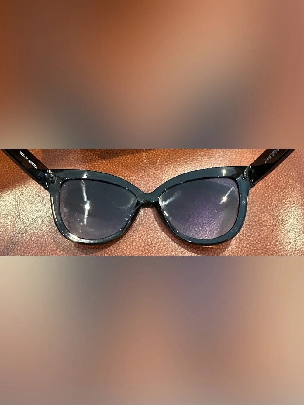 Lane Bryant Oversized Cat-Eye All Black Sunglasses 100% UV Protection w/Case EUC